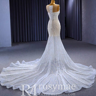 Sexy Scoop Mermaid Wedding Dress Beaded Sheer Bridal Gown