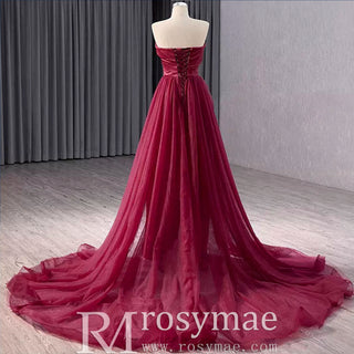 High-end Elegant Burgundy Handmade Beading Sequins Evening Prom Dresses