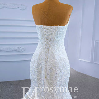 Strapless Lace Mermaid Wedding Dress Sweetheart Beaded Bridal Gown