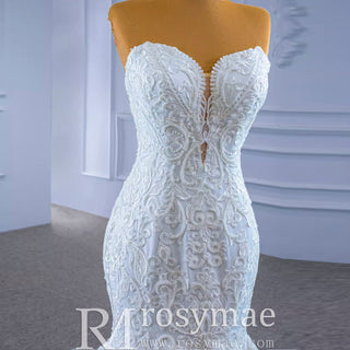 Strapless Lace Mermaid Wedding Dress Sweetheart Beaded Bridal Gown