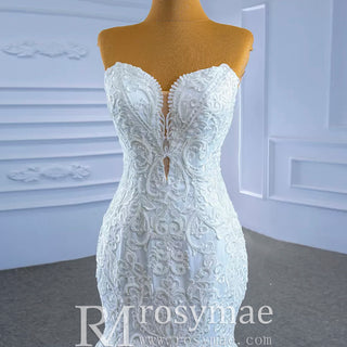 Strapless Lace Mermaid Wedding Dress Sweetheart Beaded Bridal Gown