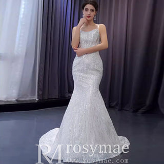 Shimmering Mermaid Wedding Dress with Detachable Train