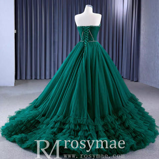 Strapless Ruffle Tulle Wedding Dress Sweetheart Pageant Formal Gown