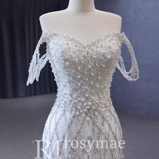 Trumpet Pearl Wedding Dress Off the Shoulder Bridal Dress