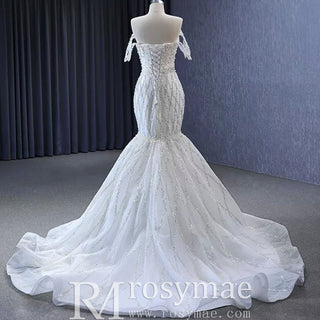 Trumpet Pearl Wedding Dress Off the Shoulder Bridal Dress