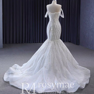 Trumpet Pearl Wedding Dress Off the Shoulder Bridal Dress