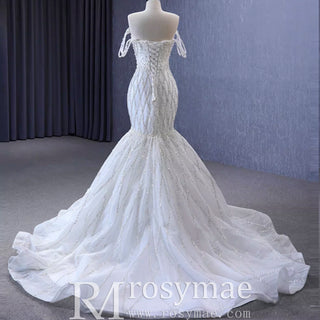 Trumpet Pearl Wedding Dress Off the Shoulder Bridal Dress