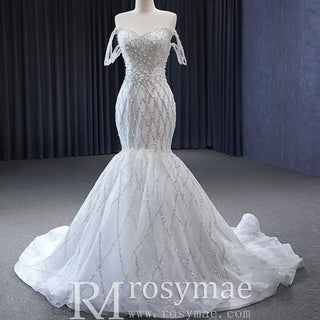 Trumpet Pearl Wedding Dress Off the Shoulder Bridal Dress