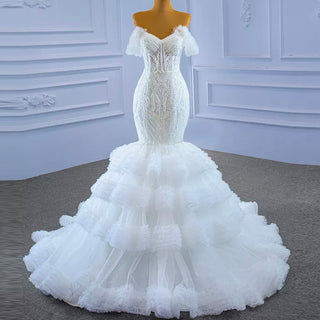 Tiered Ruffle Mermaid Wedding Dress with Detachable Straps