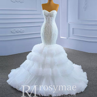 Tiered Ruffle Mermaid Wedding Dress with Detachable Straps