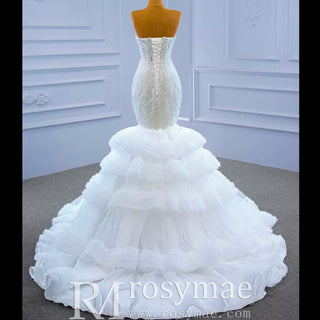 Tiered Ruffle Mermaid Wedding Dress with Detachable Straps