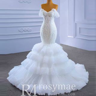 Tiered Ruffle Mermaid Wedding Dress with Detachable Straps