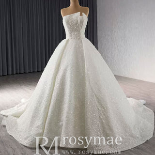 Beaded Flower Wedding Dress Ball Gown Sparkly Quince Dress