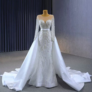 Elegant 2 in 1 Detachable Tulle Mermaid Wedding Dress with O-neck