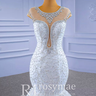 Luxury Cap Sleeve Beaded Trumpet Sparkly Wedding Dress