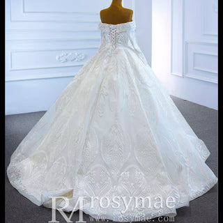 Ball Gown Lace Wedding Dresses with Off the Shoulder Long Sleeves