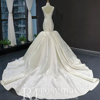 Vintage Trumpet Wedding Dress V Neck Low Back Wedding Gown