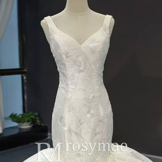 Vintage Trumpet Wedding Dress V Neck Low Back Wedding Gown