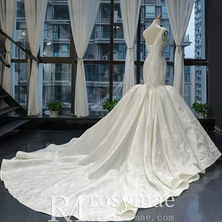 Vintage Trumpet Wedding Dress V Neck Low Back Wedding Gown