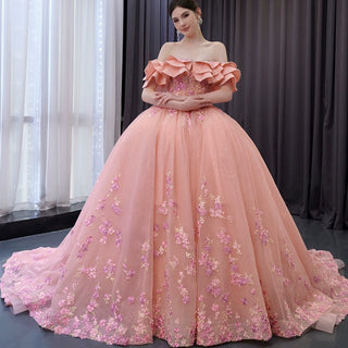 Luxury Beaded Pearl Quinceanera Dress Formal Gown with Detachable Sleeve