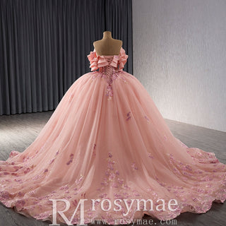 Luxury Beaded Pearl Quinceanera Dress Formal Gown with Detachable Sleeve