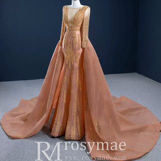 Gorgeous Orange Red Carpet Evening Dress with Long Sleeve