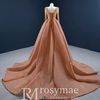 Gorgeous Orange Red Carpet Evening Dress with Long Sleeve