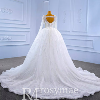 Beading Long Sleeve Wedding Dress with Detachable Skirt