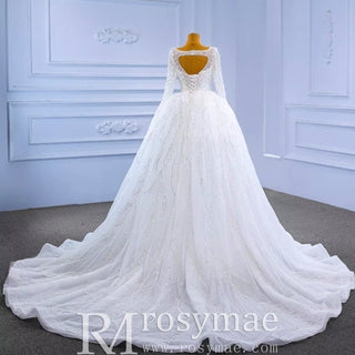 Beading Long Sleeve Wedding Dress with Detachable Skirt