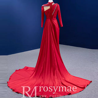 High-end Beading Pearl Sequins Evening Dress with Long Sleeve