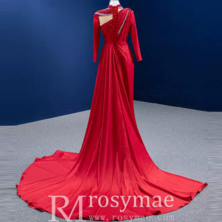 High-end Beading Pearl Sequins Evening Dress with Long Sleeve