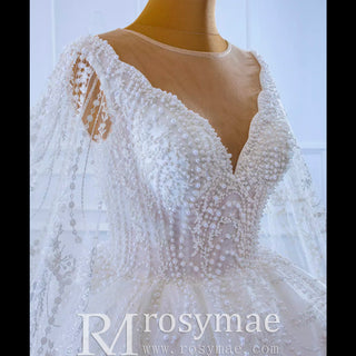 Cape Long Sleeve Ball Gown Wedding Gown Sparkly Wedding Dress