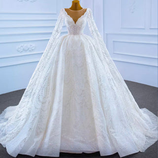 Cape Long Sleeve Ball Gown Wedding Gown Sparkly Wedding Dress