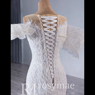 Luxury Trumpet Ruffle Wedding Dress with Detachable Skirt