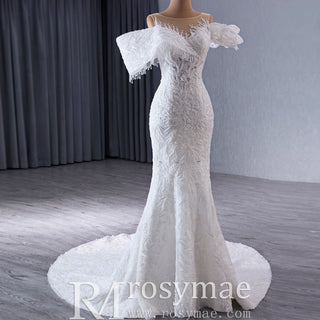 Luxury Trumpet Ruffle Wedding Dress with Detachable Skirt