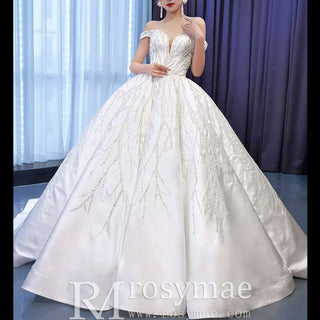 High-end Beading Sequins Puffy Wedding Dress Ball Gown Bridal Gown