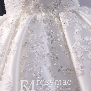 Gorgeous Puffy Skirt Ball Gown Satin Wedding Dress Royal Train
