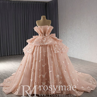 Handmade 3D Butterfly Quinceanera Dress Ball Gown with Ruffle