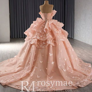 Handmade 3D Butterfly Quinceanera Dress Ball Gown with Ruffle