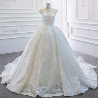 Modest Ball Gown Sparkly Wedding Dress with Keyhole Back