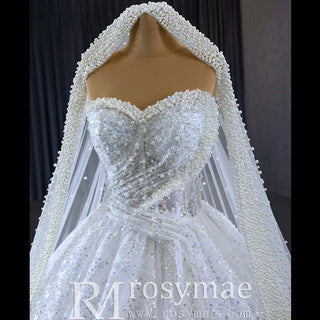 Gorgeous Beaded Pearls Wedding Dress Sweetheart Neck Bridal Gown