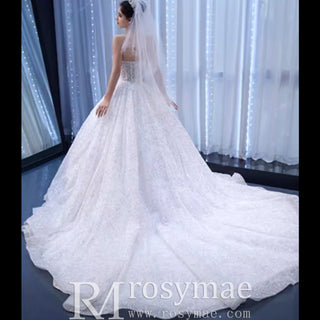 Gorgeous Beaded Pearls Wedding Dress Sweetheart Neck Bridal Gown