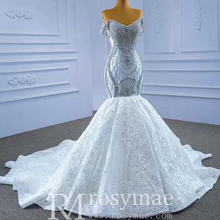 Luxury Beaded Lace Mermaid Wedding Dress with Off the Shoulder