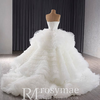 Luxury Ruffled Overskirt Ball Gown Wedding Dress Strapless Bridal Gown