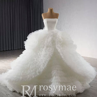 Luxury Ruffled Overskirt Ball Gown Wedding Dress Strapless Bridal Gown