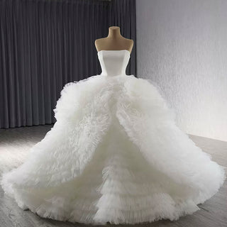 Luxury Ruffled Overskirt Ball Gown Wedding Dress Strapless Bridal Gown