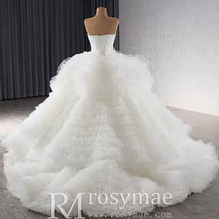 Luxury Ruffled Overskirt Ball Gown Wedding Dress Strapless Bridal Gown