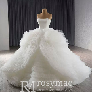 Luxury Ruffled Overskirt Ball Gown Wedding Dress Strapless Bridal Gown