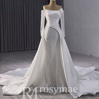 High-end Handmade Sparkly Wedding Dress with Long Sleeve
