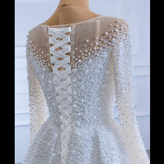 Beaded Pearls Mermaid Long Sleeves Wedding Dress with Overskirt